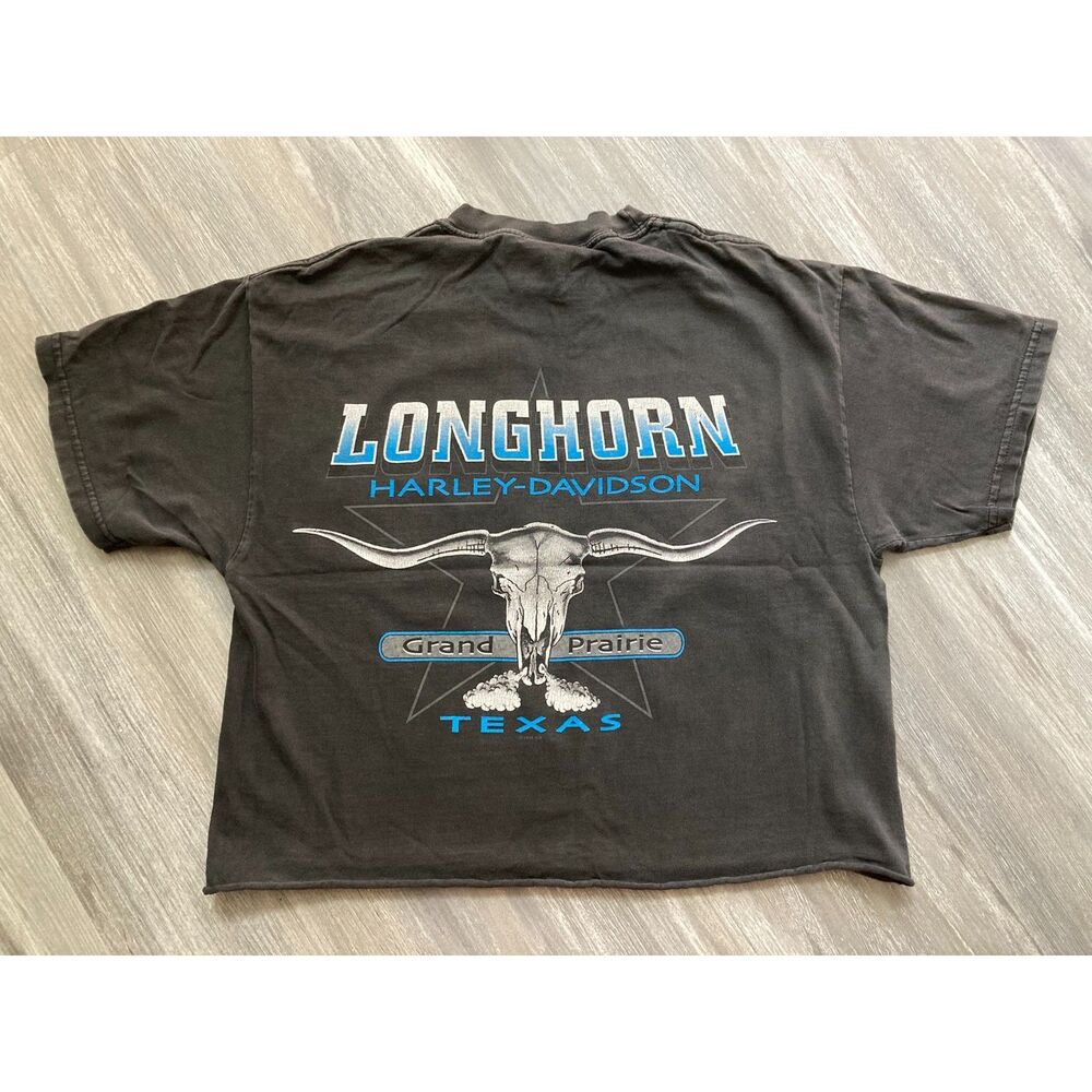 Vintage 90s Harley Davidson USA Don't Mess With U.S. Flag Eagle Texas Cropped T - Picture 2 of 13